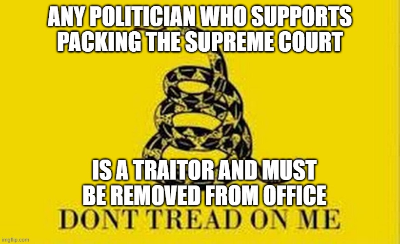 Colonial Flag |  ANY POLITICIAN WHO SUPPORTS PACKING THE SUPREME COURT; IS A TRAITOR AND MUST BE REMOVED FROM OFFICE | image tagged in colonial flag | made w/ Imgflip meme maker
