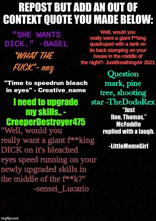 “Just fine, Thomas,” McFuddle replied with a laugh.
 
-LittleMemeGirl | made w/ Imgflip meme maker