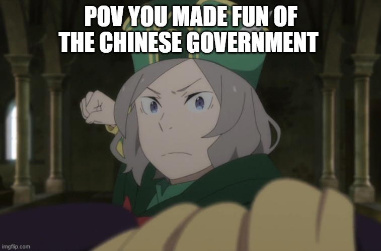 Pov: You are Roswaal | POV YOU MADE FUN OF THE CHINESE GOVERNMENT | image tagged in pov you are roswaal | made w/ Imgflip meme maker