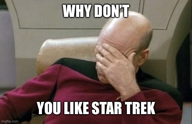 Captain Picard Facepalm Meme | WHY DON’T YOU LIKE STAR TREK | image tagged in memes,captain picard facepalm | made w/ Imgflip meme maker