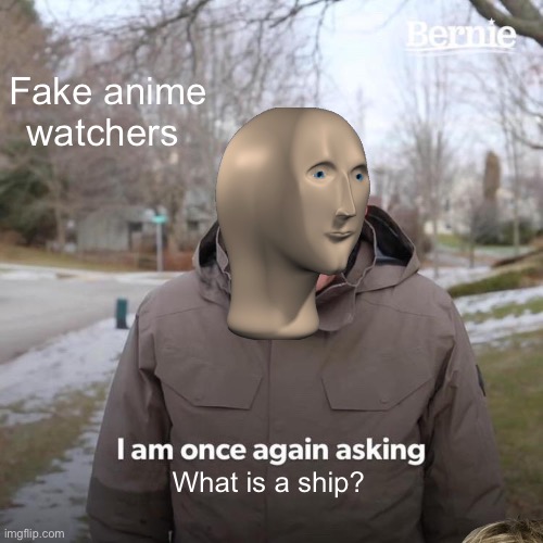 Bernie I Am Once Again Asking For Your Support | Fake anime watchers; What is a ship? | image tagged in memes,bernie i am once again asking for your support | made w/ Imgflip meme maker