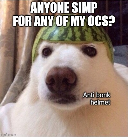 Anti bonk helmet | ANYONE SIMP FOR ANY OF MY OCS? | image tagged in anti bonk helmet | made w/ Imgflip meme maker