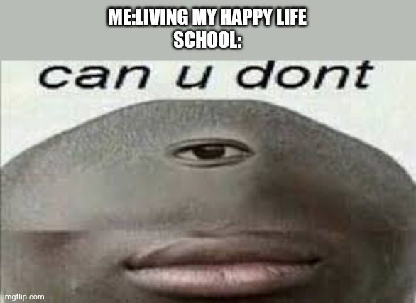 True | ME:LIVING MY HAPPY LIFE
SCHOOL: | image tagged in can you dont | made w/ Imgflip meme maker