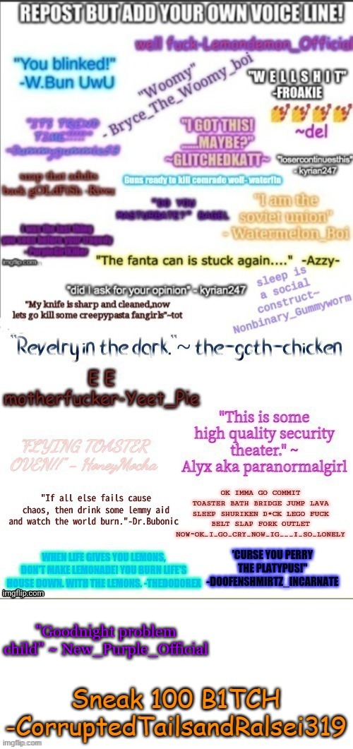 XD | "Goodnight problem child" ~ New_Purple_Official | made w/ Imgflip meme maker