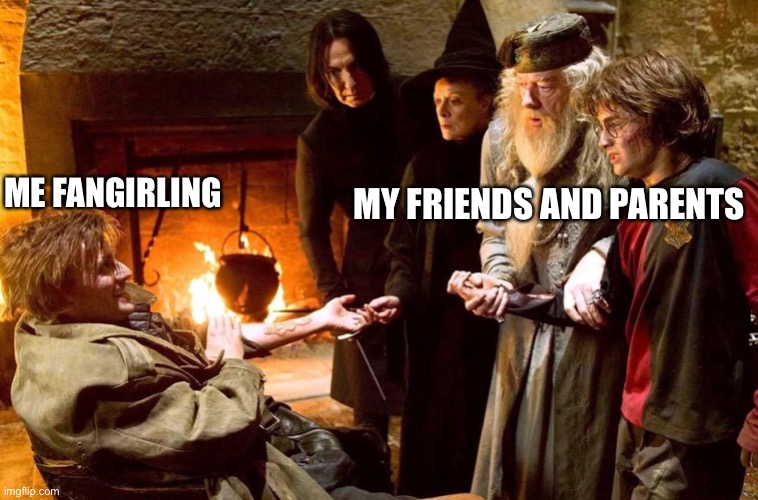 Fangirling Bart Crouch Jr. | ME FANGIRLING; MY FRIENDS AND PARENTS | image tagged in harry potter,fan,fandom,fangirling,fanboying | made w/ Imgflip meme maker