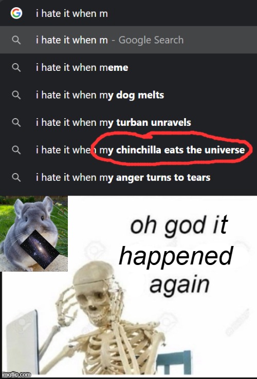 t; happened | image tagged in memes,oh god i have done it again,i hate it when,google,funny | made w/ Imgflip meme maker