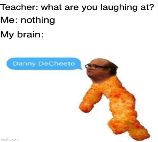 Danny DeCheeto | image tagged in teacher what are you laughing at,funny,memes,danny devito | made w/ Imgflip meme maker