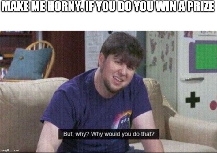Just try | MAKE ME HORNY. IF YOU DO YOU WIN A PRIZE | image tagged in but why why would you do that | made w/ Imgflip meme maker