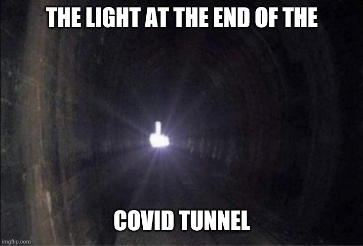 Light @ the end | THE LIGHT AT THE END OF THE; COVID TUNNEL | image tagged in funny,funny memes,covid-19,light at the end of tunnel,middle finger | made w/ Imgflip meme maker