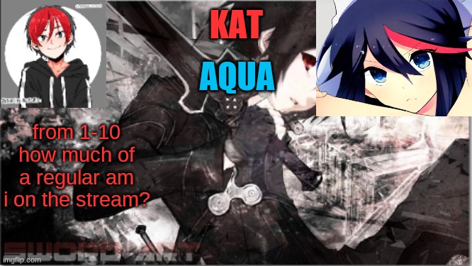 well ok | from 1-10 how much of a regular am i on the stream? | image tagged in katxaqua | made w/ Imgflip meme maker