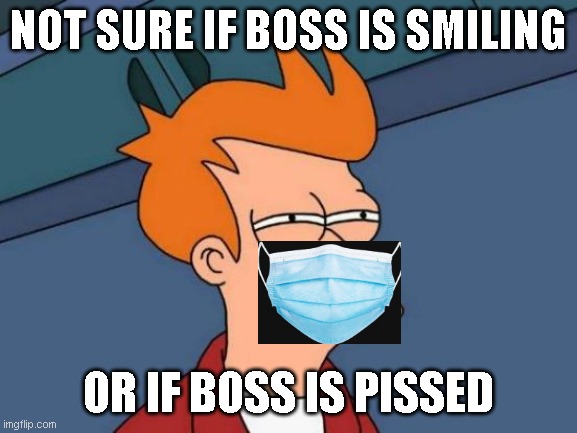 Unsure of Boss's Reaction | NOT SURE IF BOSS IS SMILING; OR IF BOSS IS PISSED | image tagged in memes,futurama fry | made w/ Imgflip meme maker