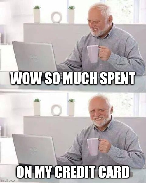 Hide the Pain Harold Meme | WOW SO MUCH SPENT; ON MY CREDIT CARD | image tagged in memes,hide the pain harold | made w/ Imgflip meme maker