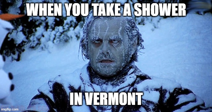 Freezing cold | WHEN YOU TAKE A SHOWER; IN VERMONT | image tagged in freezing cold | made w/ Imgflip meme maker