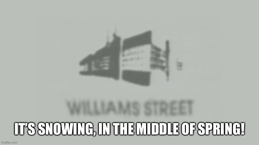 Williams Street | IT’S SNOWING, IN THE MIDDLE OF SPRING! | image tagged in williams street | made w/ Imgflip meme maker