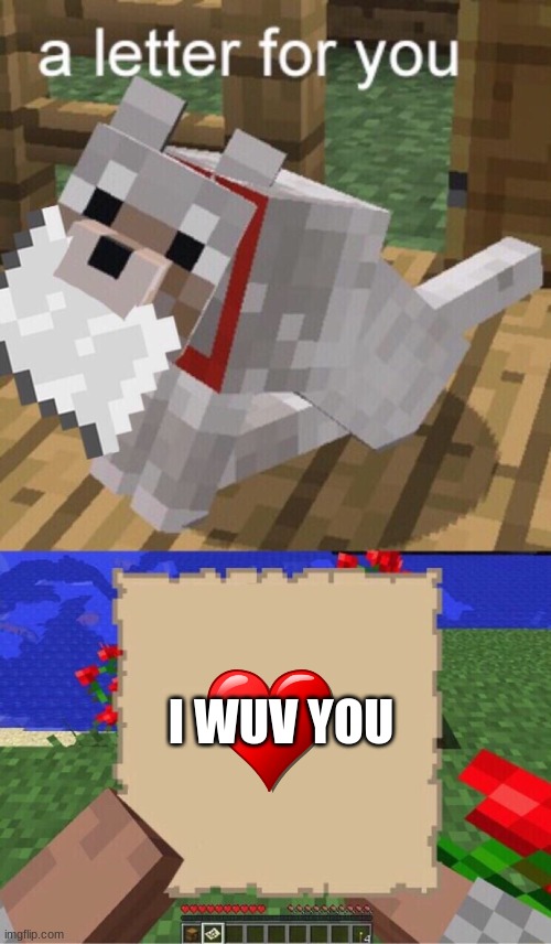 Minecraft Mail | I WUV YOU | image tagged in minecraft mail | made w/ Imgflip meme maker