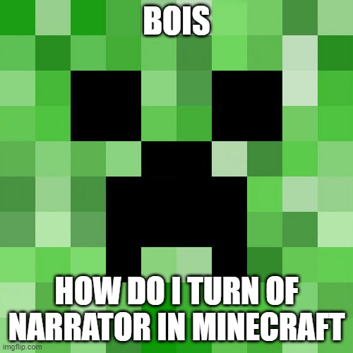 pls help | BOIS; HOW DO I TURN OF NARRATOR IN MINECRAFT | image tagged in memes,scumbag minecraft | made w/ Imgflip meme maker