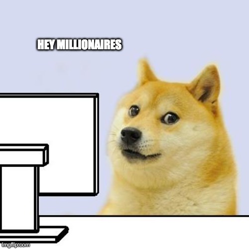 doge coin | HEY MILLIONAIRES | image tagged in hacker doge | made w/ Imgflip meme maker