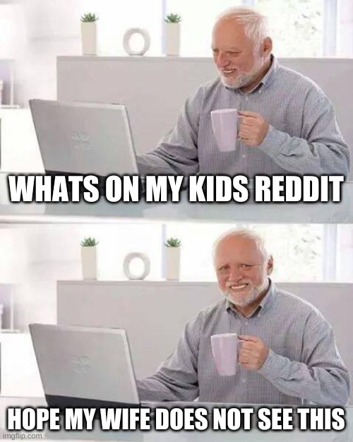 Hide the Pain Harold Meme | WHATS ON MY KIDS REDDIT; HOPE MY WIFE DOES NOT SEE THIS | image tagged in memes,hide the pain harold | made w/ Imgflip meme maker