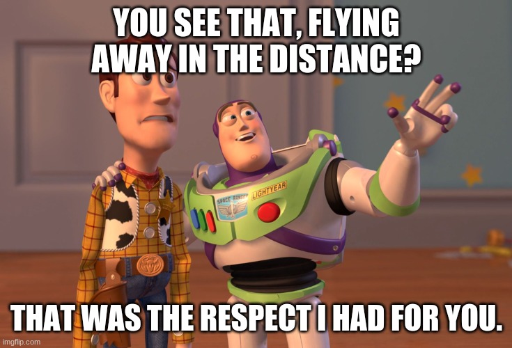 X, X Everywhere Meme | YOU SEE THAT, FLYING AWAY IN THE DISTANCE? THAT WAS THE RESPECT I HAD FOR YOU. | image tagged in memes,x x everywhere | made w/ Imgflip meme maker
