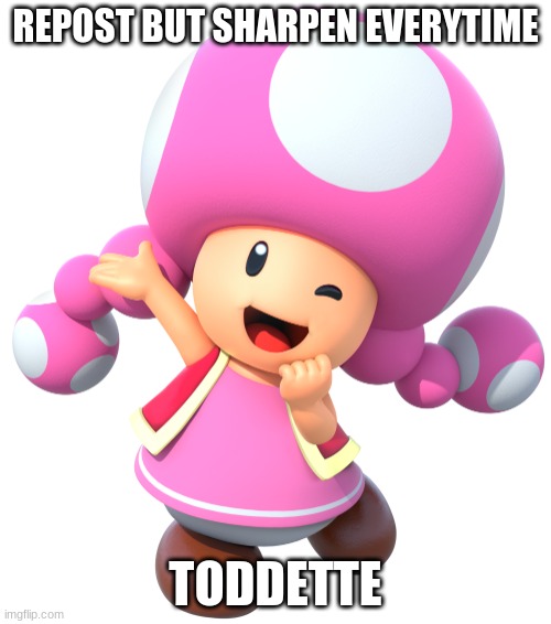 Happy Toadette | REPOST BUT SHARPEN EVERYTIME; TODDETTE | image tagged in happy toadette | made w/ Imgflip meme maker