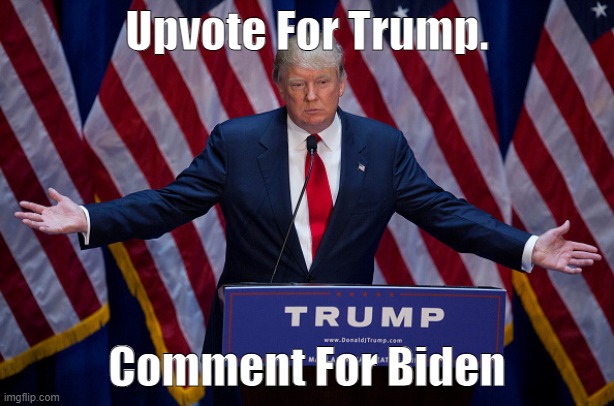 Donald Trump | Upvote For Trump. Comment For Biden | image tagged in donald trump,joe biden,upvote,comments | made w/ Imgflip meme maker