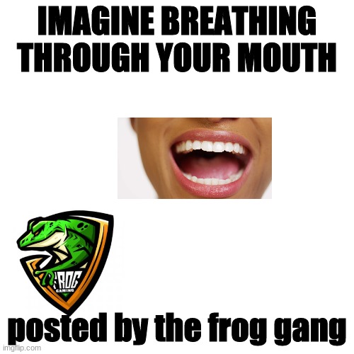 Blank Transparent Square Meme | IMAGINE BREATHING THROUGH YOUR MOUTH; posted by the frog gang | image tagged in memes,blank transparent square | made w/ Imgflip meme maker