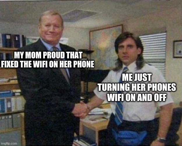Shake | MY MOM PROUD THAT FIXED THE WIFI ON HER PHONE; ME JUST TURNING HER PHONES WIFI ON AND OFF | image tagged in shake | made w/ Imgflip meme maker