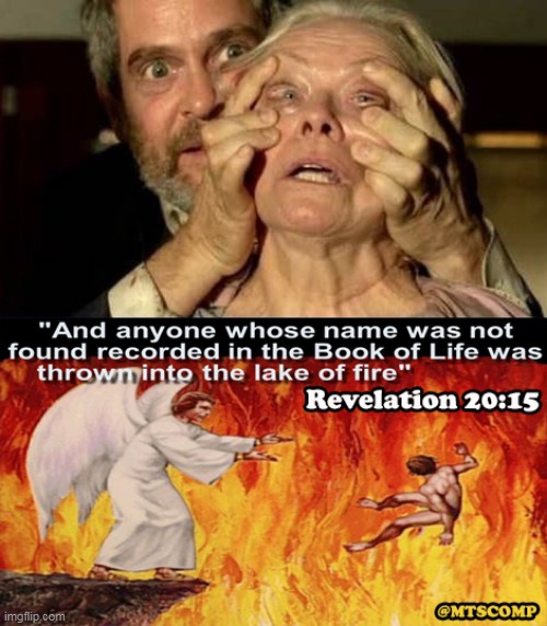 No Swimming | image tagged in revelation 20 15,lake of fire,book of life,hell,hell ain't kool | made w/ Imgflip meme maker