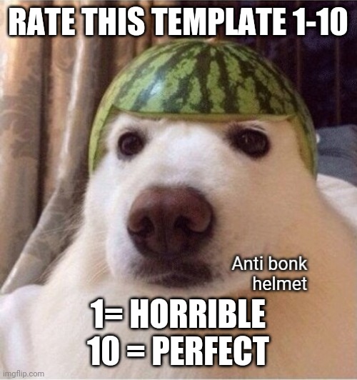 Anti bonk helmet | RATE THIS TEMPLATE 1-10; 1= HORRIBLE
10 = PERFECT | image tagged in anti bonk helmet | made w/ Imgflip meme maker