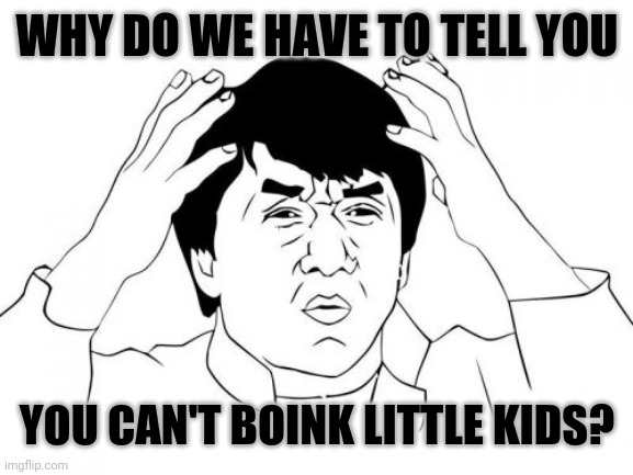 Jackie Chan WTF Meme | WHY DO WE HAVE TO TELL YOU YOU CAN'T BOINK LITTLE KIDS? | image tagged in memes,jackie chan wtf | made w/ Imgflip meme maker