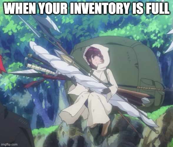 Why are there no supporters in RPGs? | WHEN YOUR INVENTORY IS FULL | image tagged in full inventory,rpg,mmorpg,rpg fan,anime meme | made w/ Imgflip meme maker