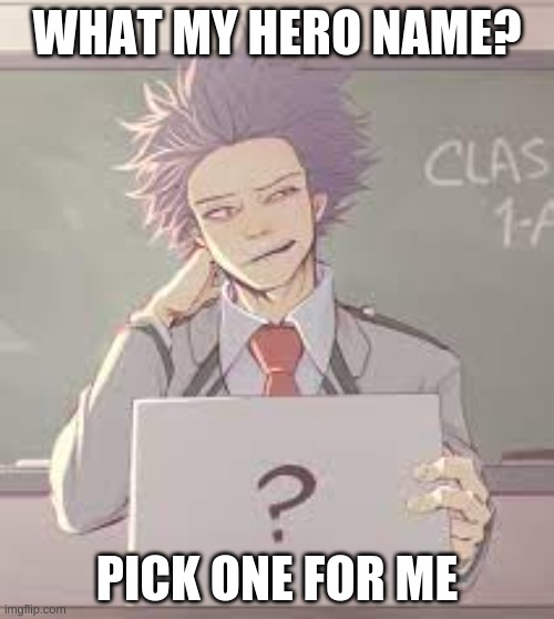 Pick one! and if I get a good one I'll make it my hero name | WHAT MY HERO NAME? PICK ONE FOR ME | image tagged in anime,my hero academia | made w/ Imgflip meme maker