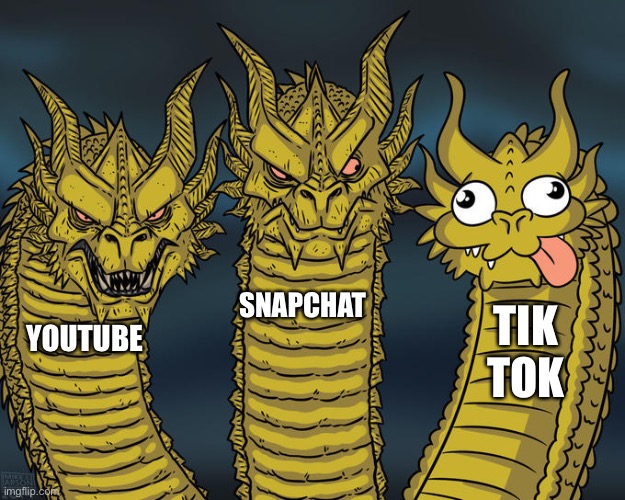 Three-headed Dragon | YOUTUBE SNAPCHAT TIK TOK | image tagged in three-headed dragon | made w/ Imgflip meme maker