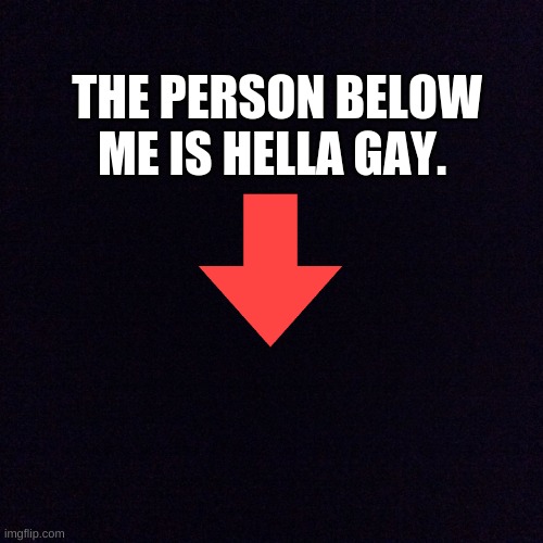 haha | THE PERSON BELOW ME IS HELLA GAY. | image tagged in black screen | made w/ Imgflip meme maker
