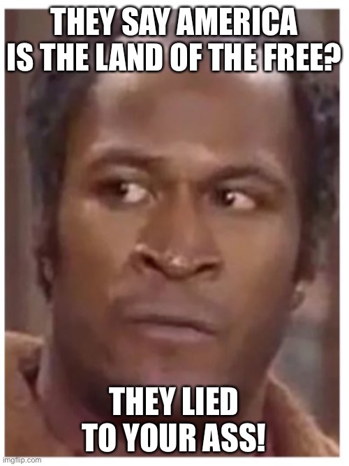 Stop lying | THEY SAY AMERICA IS THE LAND OF THE FREE? THEY LIED TO YOUR ASS! | image tagged in yeah right | made w/ Imgflip meme maker