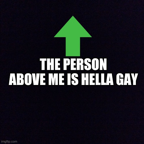 haha pt 2 | THE PERSON ABOVE ME IS HELLA GAY | image tagged in black screen | made w/ Imgflip meme maker