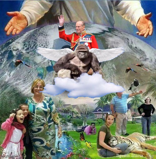 Philip and Harambe | image tagged in prince philip,harambe,heaven | made w/ Imgflip meme maker