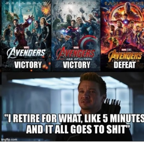 That awkward momment you realize the first battle the Avengers lost the the one that Hawkeye was not in | image tagged in funny memes,avengers | made w/ Imgflip meme maker