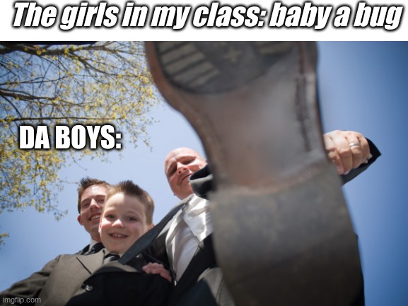 People with outside courts will understand | The girls in my class: baby a bug; DA BOYS: | image tagged in meme,custom template | made w/ Imgflip meme maker