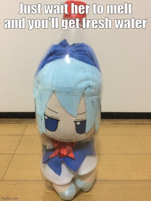 * sip * | Just wait her to melt and you'll get fresh water | image tagged in cirno fumo in bottle | made w/ Imgflip meme maker