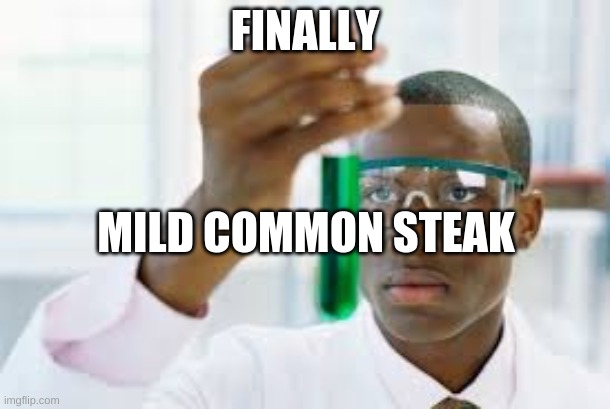 FINALLY | FINALLY; MILD COMMON STEAK | image tagged in finally | made w/ Imgflip meme maker