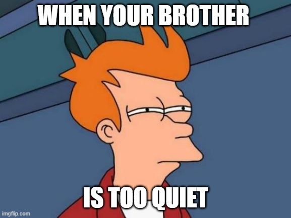 Futurama Fry Meme | WHEN YOUR BROTHER; IS TOO QUIET | image tagged in memes,futurama fry | made w/ Imgflip meme maker