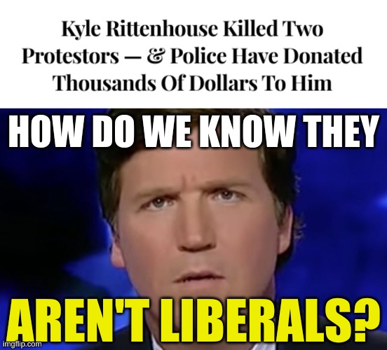 liberals jump to conclusions | HOW DO WE KNOW THEY; AREN'T LIBERALS? | image tagged in tucker carlson,kyle rittenhouse,white nationalism,conservative hypocrisy,government corruption,police brutality | made w/ Imgflip meme maker