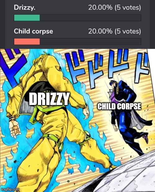 CHILD CORPSE; DRIZZY | image tagged in jojo's walk | made w/ Imgflip meme maker