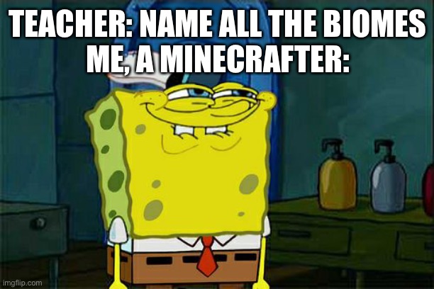Minecraft memes only true Minecrafters understand | TEACHER: NAME ALL THE BIOMES
ME, A MINECRAFTER: | image tagged in memes,don't you squidward | made w/ Imgflip meme maker