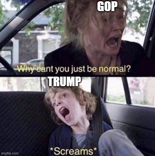 Finally got 10k points so I can post here! | GOP; TRUMP | image tagged in why can't you just be normal | made w/ Imgflip meme maker