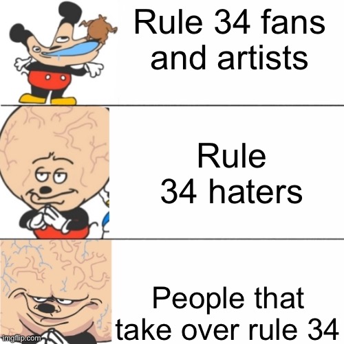People that take over rule 34 are smrt | Rule 34 fans and artists; Rule 34 haters; People that take over rule 34 | image tagged in expanding brain mokey,smart,rule 34,rule 34 artists,rule 34 fans,rule 34 haters | made w/ Imgflip meme maker