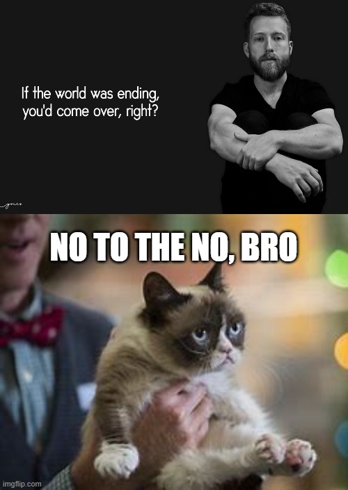 "Nah" to the "Ah" to the "No", "No", "No" | NO TO THE NO, BRO | image tagged in grumpy cat,no,grumpy cat not amused,funny meme,funny,fun | made w/ Imgflip meme maker