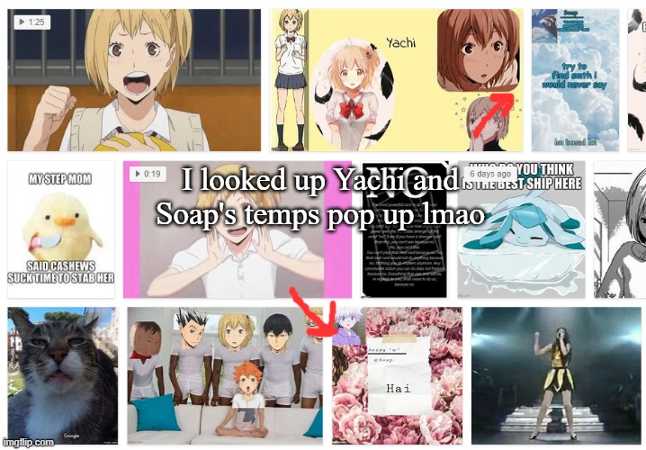 I looked up Yachi and Soap's temps pop up lmao | made w/ Imgflip meme maker