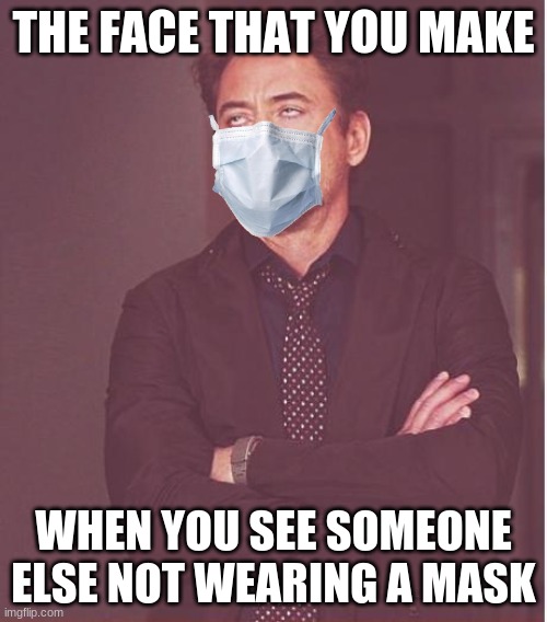 Does anyone else feel like this?? Or is it just me | THE FACE THAT YOU MAKE; WHEN YOU SEE SOMEONE ELSE NOT WEARING A MASK | image tagged in memes,face you make robert downey jr | made w/ Imgflip meme maker